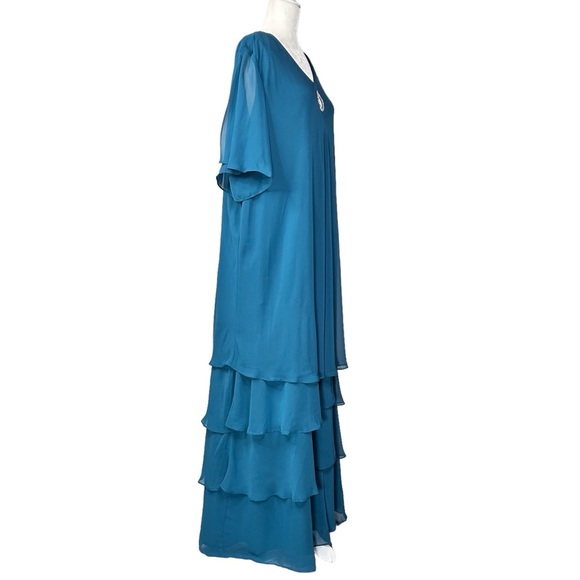 NEW Catherines Tiered Chiffon Maxi Dress 1X Rhinestone Keyhole Formal Party - Picture 3 of 13